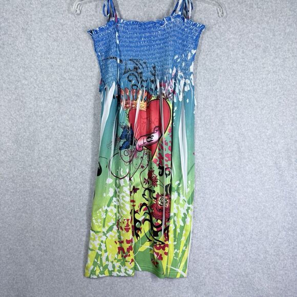 In Gear Dress Womens Sz M Smocked Sundress Vibrant Graphic Print Beachy Coverup - Picture 3 of 12